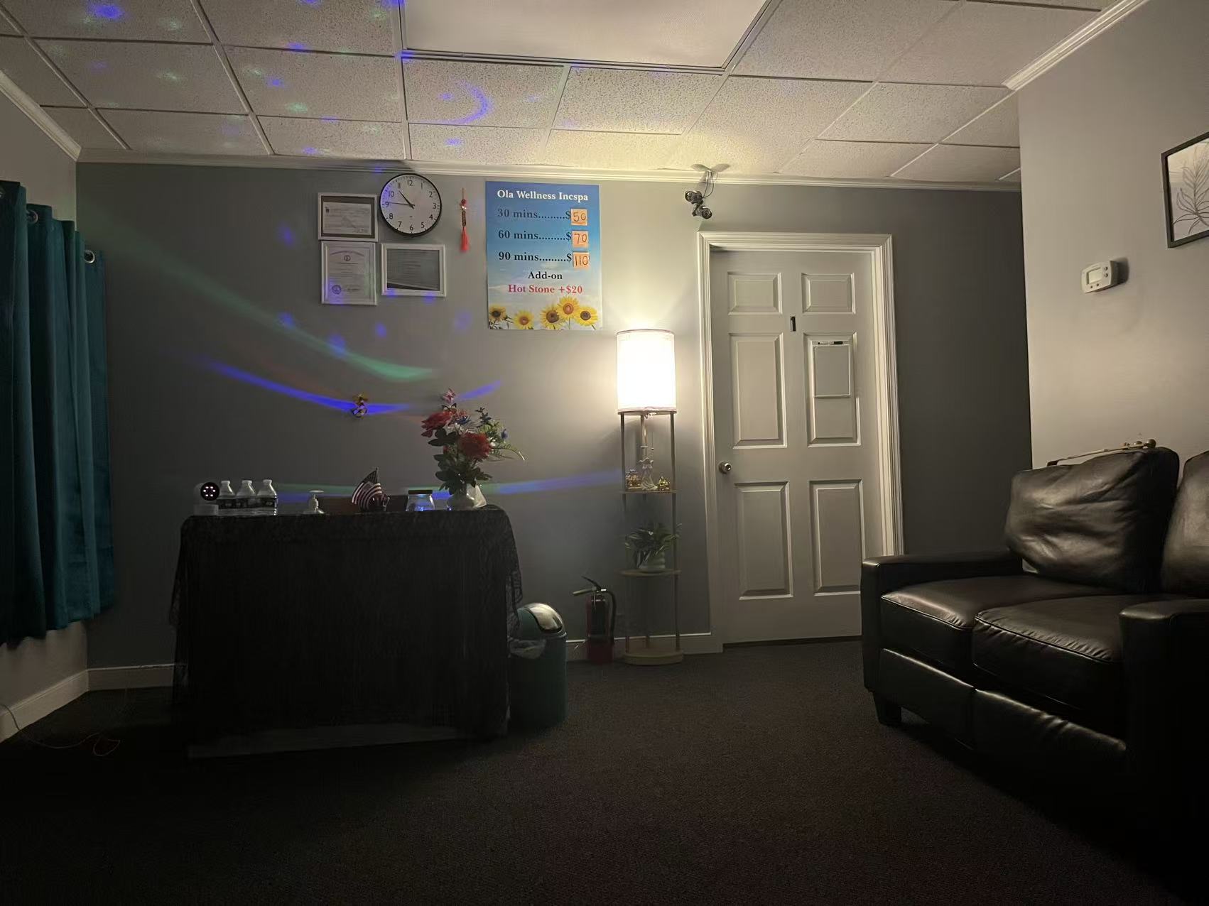 Reception area with evening lighting
